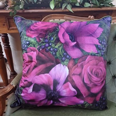 Luxurious Velvet Cushion Cover - Anemone & Roses